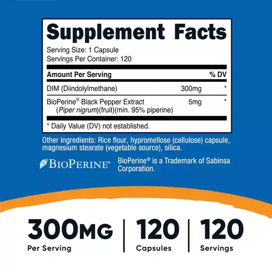 DIM 300 mg + BioPerine 5 mg x 120 cápsulas - Imagen 2
